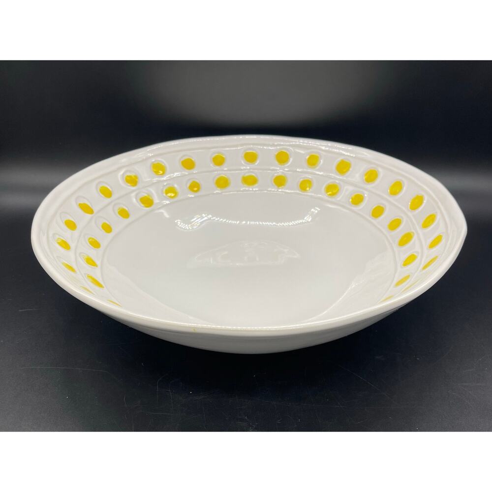 Vietri Italian Large White with Yellow Dots Earthenware Serving Bowl 12.5" Italy